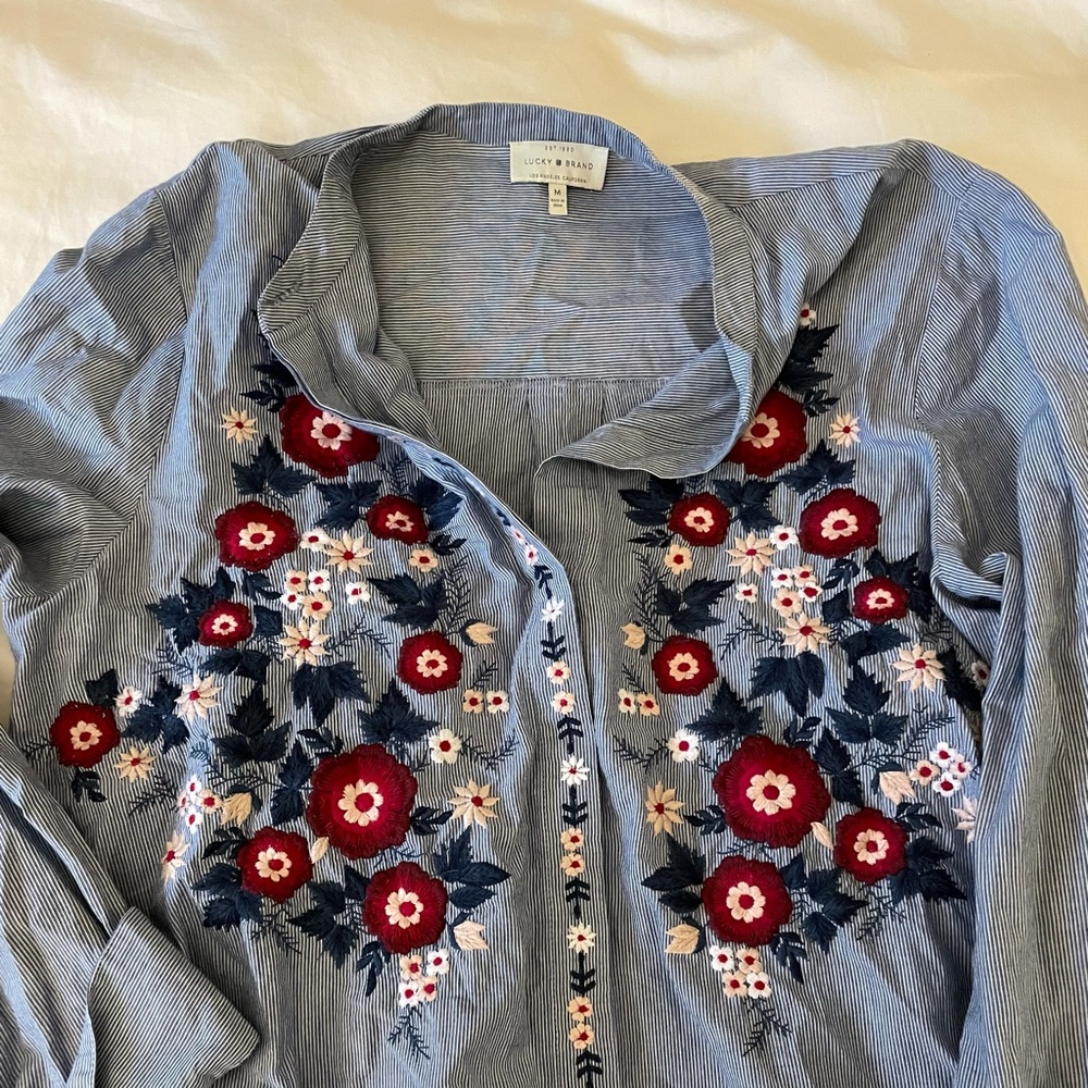 Embroidered Floral Blue Shirt